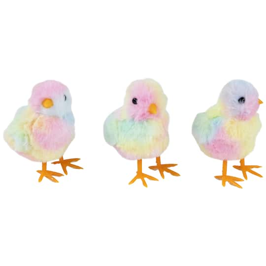 4.5" Plush Tie Dye Easter Chick Figurines, 3ct.